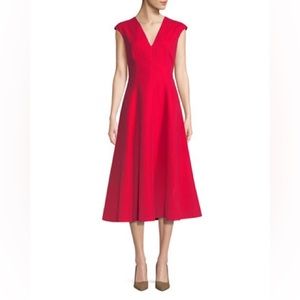 Kate Spade New York Structured Cotton Red Midi Cap Sleeve Dress